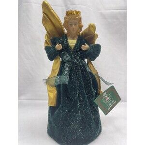 Christmas House Angel Tree Top Green Dress 11”  Vintage RARE